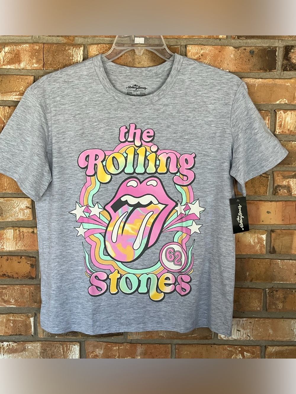 Rolling Stones Graphic Tee Women’s Large Pastel Tie Dye Tongue Gray T-Shirt NWT
